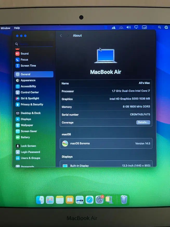 مک بوک ایر a1466 core i7 صفحه 13.3|رایانه همراه|رشت, گلباغ نماز|دیوار