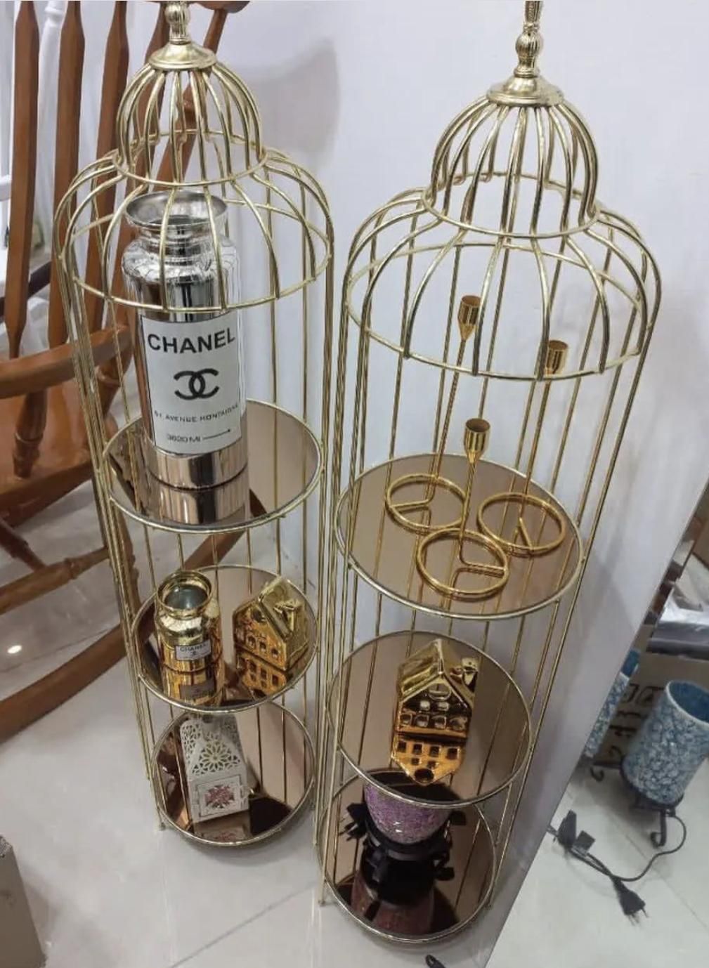 استند قفس تزئینی و دکوری کنار سالنی فلزی سه طبقه|بوفه، ویترین، کنسول|آفتاب, |دیوار