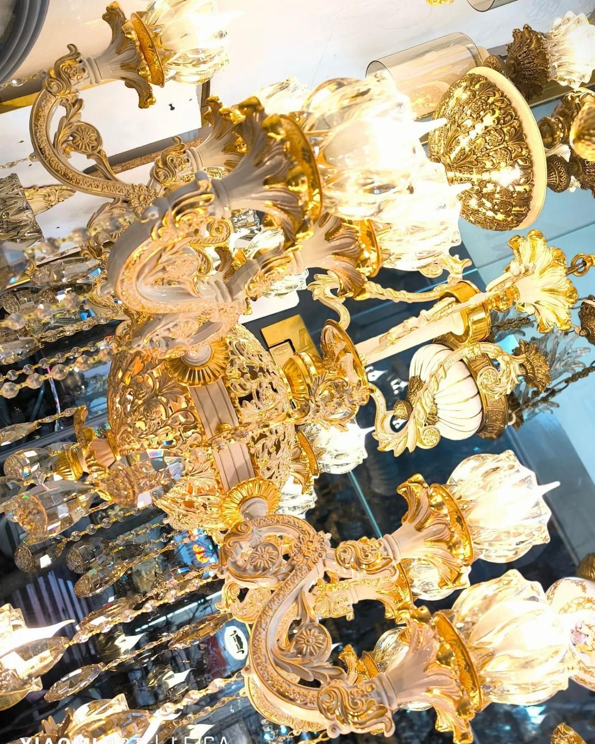 لوستر میخک بزرگ 6شاخه 15 لامپه طلاکوب ۲توری ۲طبقه|لوستر و چراغ آویز|تبریز, |دیوار