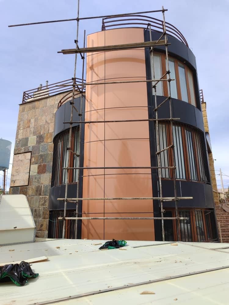 نمای کامپوزیت آلومینیومی آلوبند آلبوندچوب ترمو وود|خدمات پیشه و مهارت|شیراز, ابیوردی|دیوار