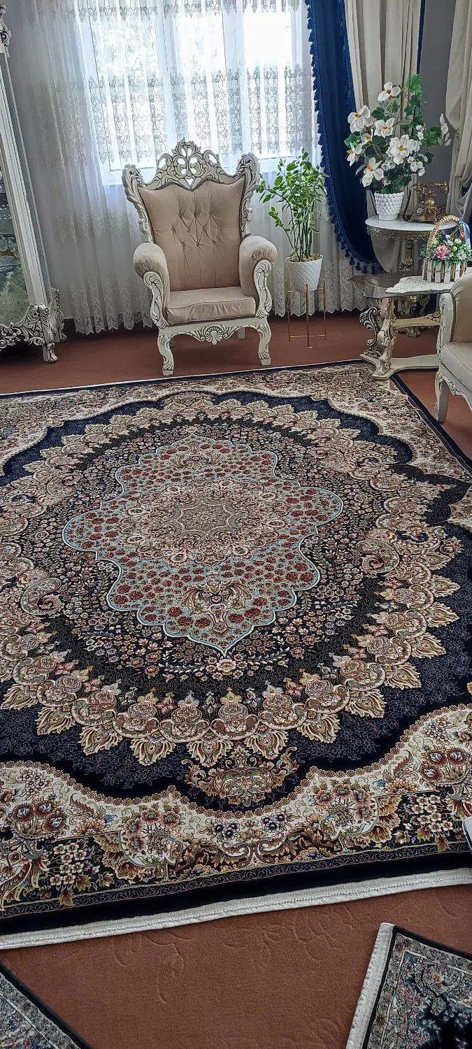 ۲ جفت فرش ۹ متری کاشان مدل ارکیده سرمه ای ۷۰۰ شانه|فرش|نقده, |دیوار