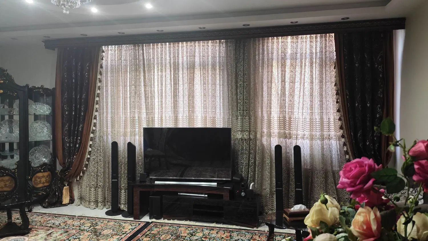 دوتا والان ضخیم خارجی مخمل قهوه ای کناره جدید|پرده، رانر، رومیزی|تهران, دهکده المپیک|دیوار