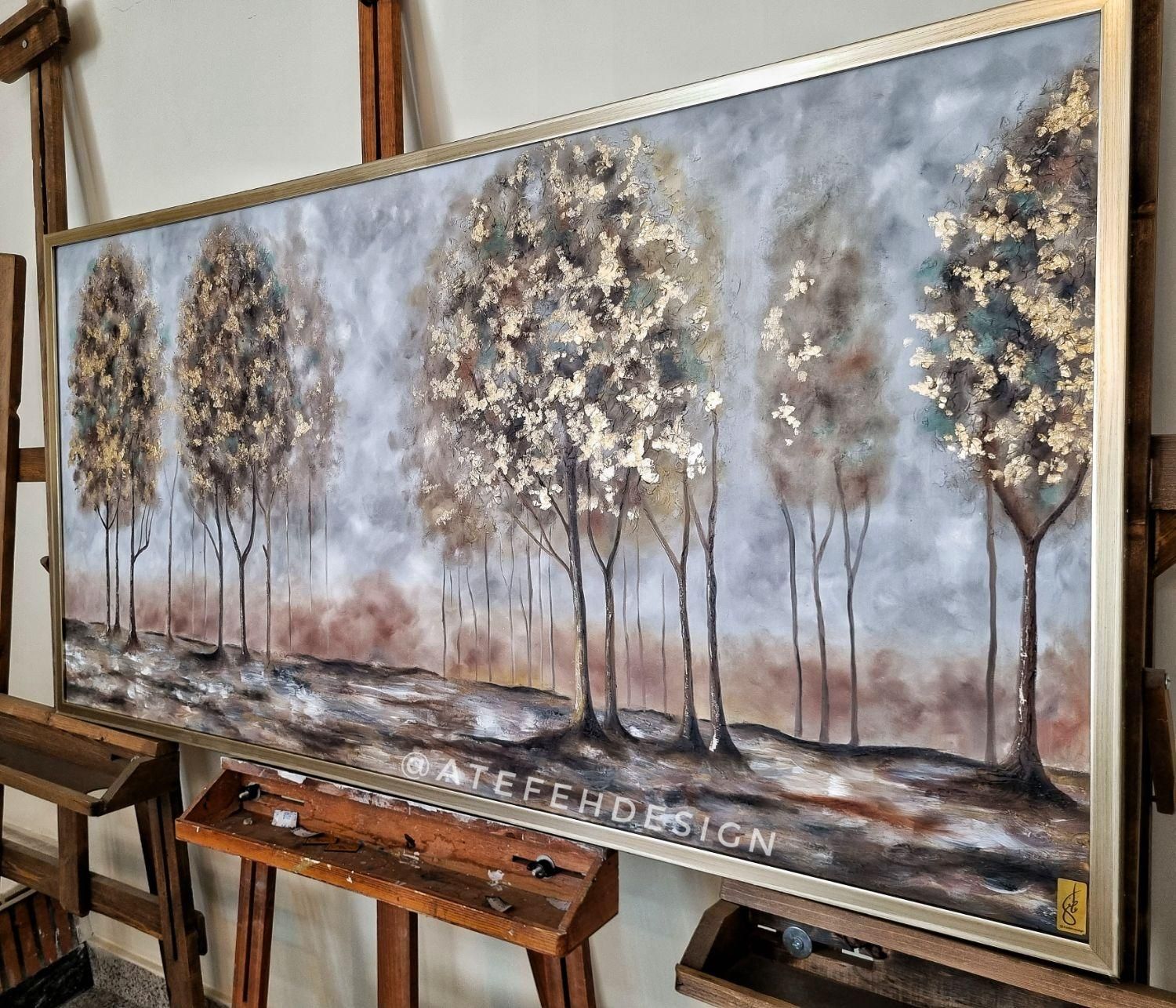 تابلو نقاشی درخت آنتیک، ورق طلا، قاب بژ|تابلو، نقاشی، عکس|تهران, عباسآباد|دیوار