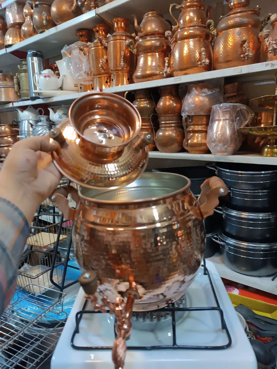 کتری سماوری شیر دار روگازی مسی چکشی مس زنجان 4لیتر|قوری، کتری، قهوه‌ساز دستی|مشهد, طبرسی شمالی|دیوار