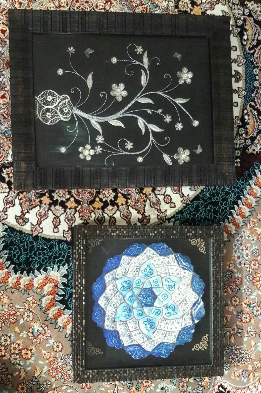 ۲ قاب نقره‌ای دست‌ساز با طراحی گل|تابلو، نقاشی، عکس|اصفهان, رکن الدوله شرقی|دیوار