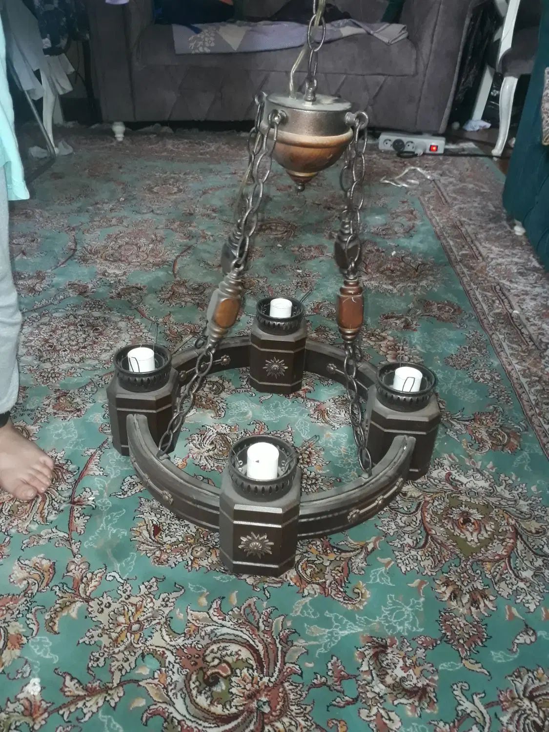 لوستر رومی ۴ شعله چوبی|لوستر و چراغ آویز|تهران, دروازه شمیران|دیوار