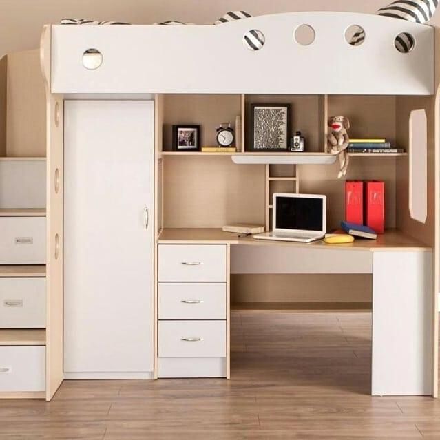 تخت خواب نوجوان تختخواب دوطبقه و کمجا آرکا چوب|تخت و سرویس خواب|کرمانشاه, |دیوار