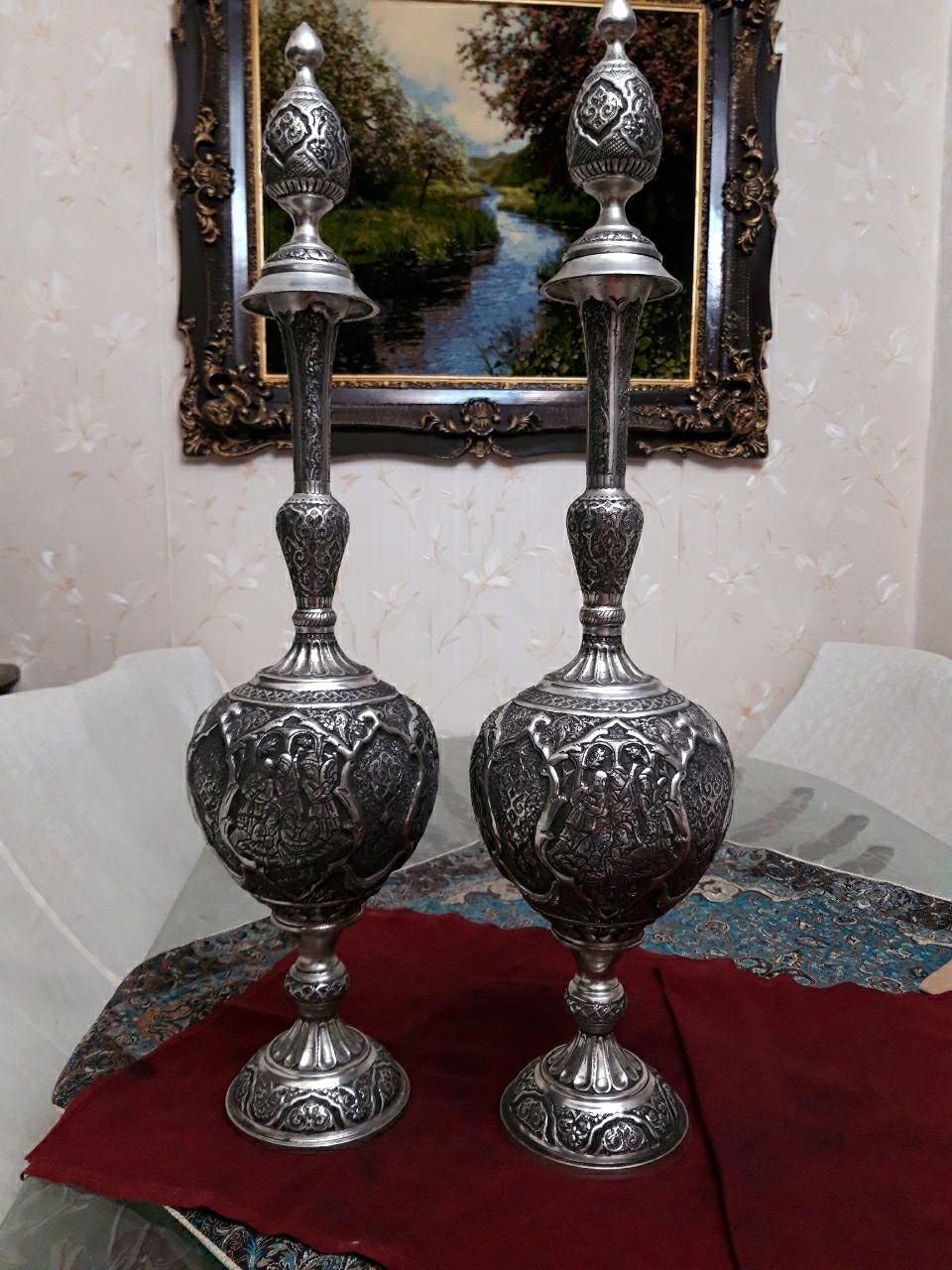 سنبلدان جام قلمزنی مسی گلدان قلمکاری تنگ مجسمه|کلکسیون اشیاء عتیقه|تهران, تهران‌ویلا|دیوار