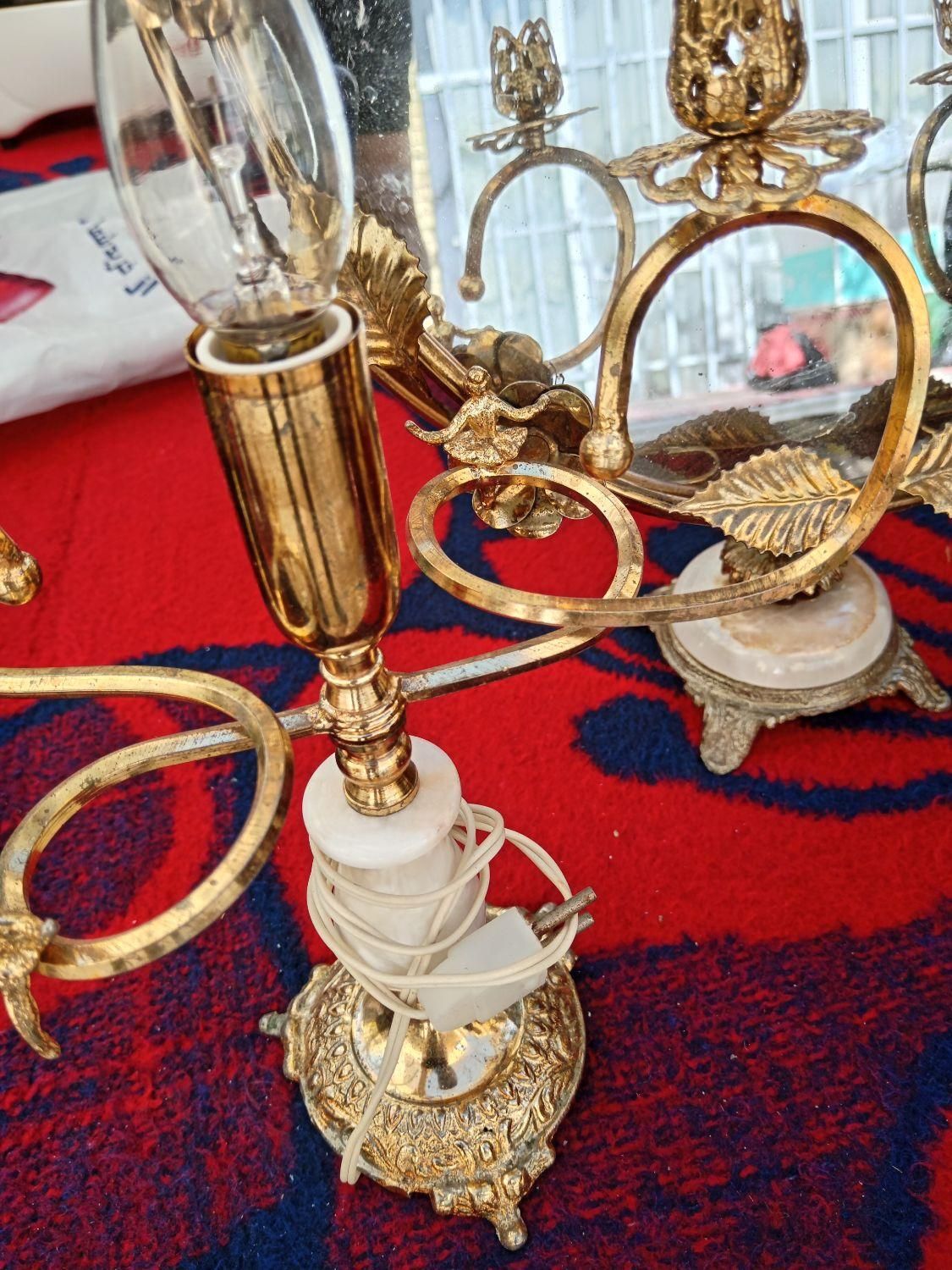 اینه شمعدان برنجی و سنگی|کلکسیون اشیاء عتیقه|شیراز, لاله|دیوار
