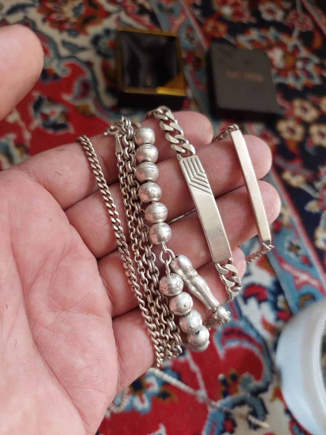 زنجیر و دستبند نقره گرمی ۱۴۰|جواهرات|اصفهان, مولوی|دیوار