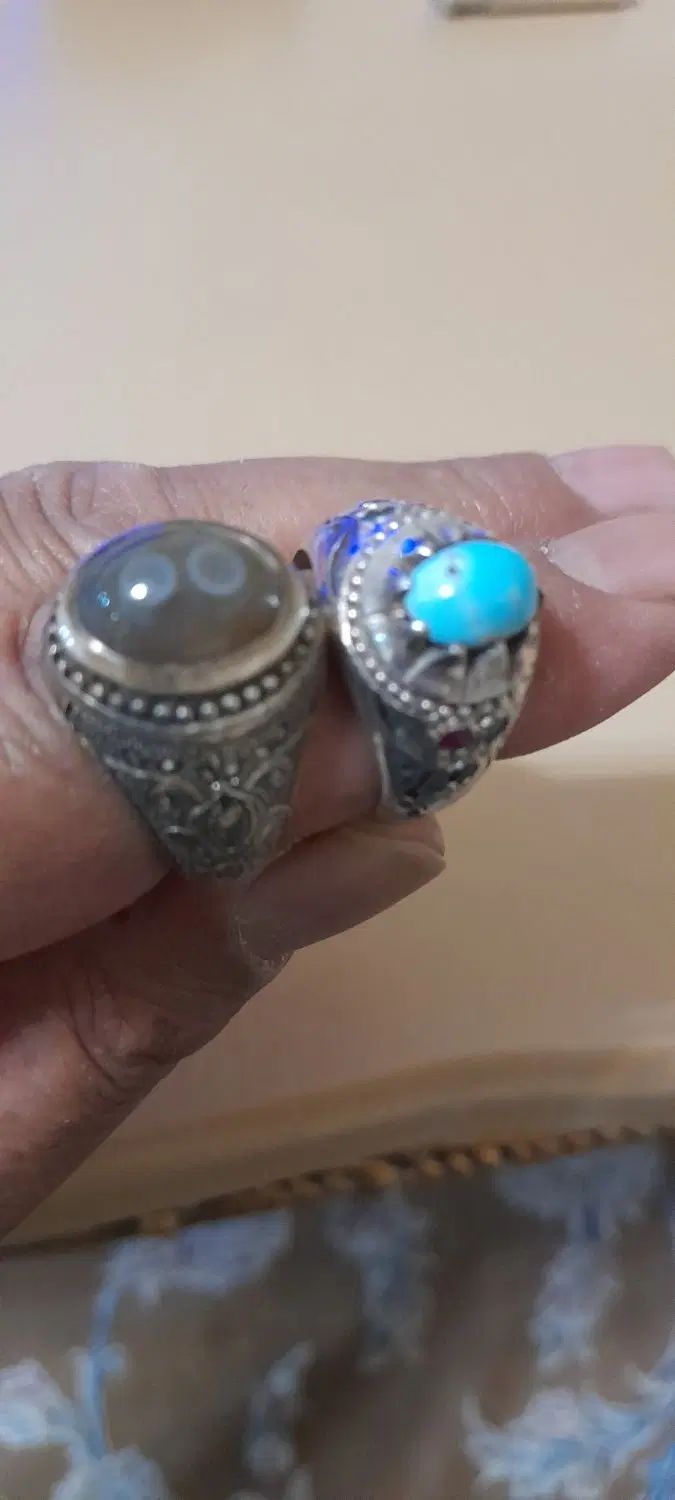 دو عدد انگشتر نقره فیروزه باباقوری با اسم سازنده|جواهرات|تهران, نظام‌آباد|دیوار