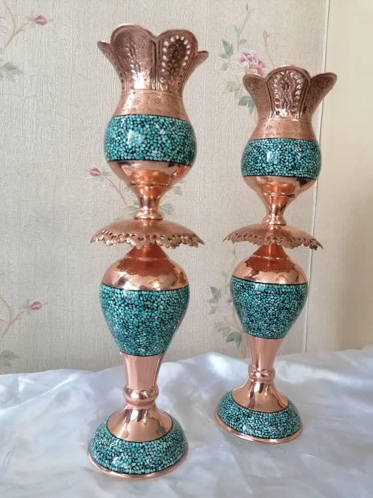آینه و شمعدان فیروزه کوبی مناسب|صنایع دستی و سایر لوازم تزئینی|اصفهان, بابوکان|دیوار