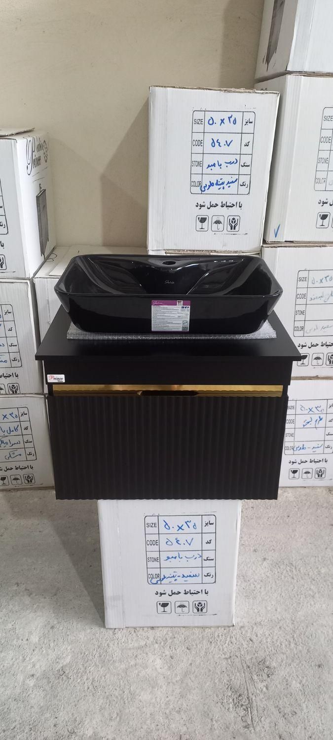 کابینت روشویی سایز ۶۰،۴۰ مشکی با سنگ گاتریا|لوازم سرویس بهداشتی|تهران, افسریه شمالی|دیوار