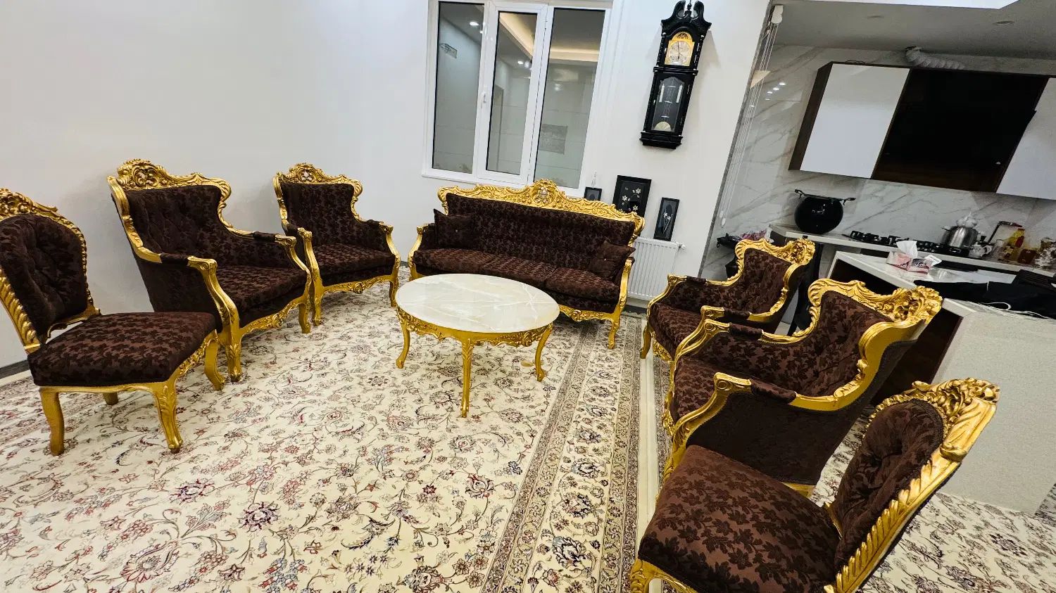 مبل استیل ۹ نفره شیک با میز جلو مبلی سنگی|مبلمان خانگی و میز عسلی|یزد, |دیوار