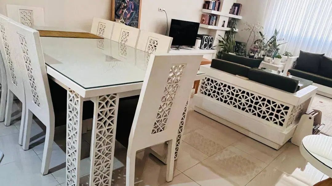 مبل هفت نفره،ست میز نهار خوری هشت نفره و میز وسط|مبلمان خانگی و میز عسلی|شیراز, تپه تلویزیون|دیوار