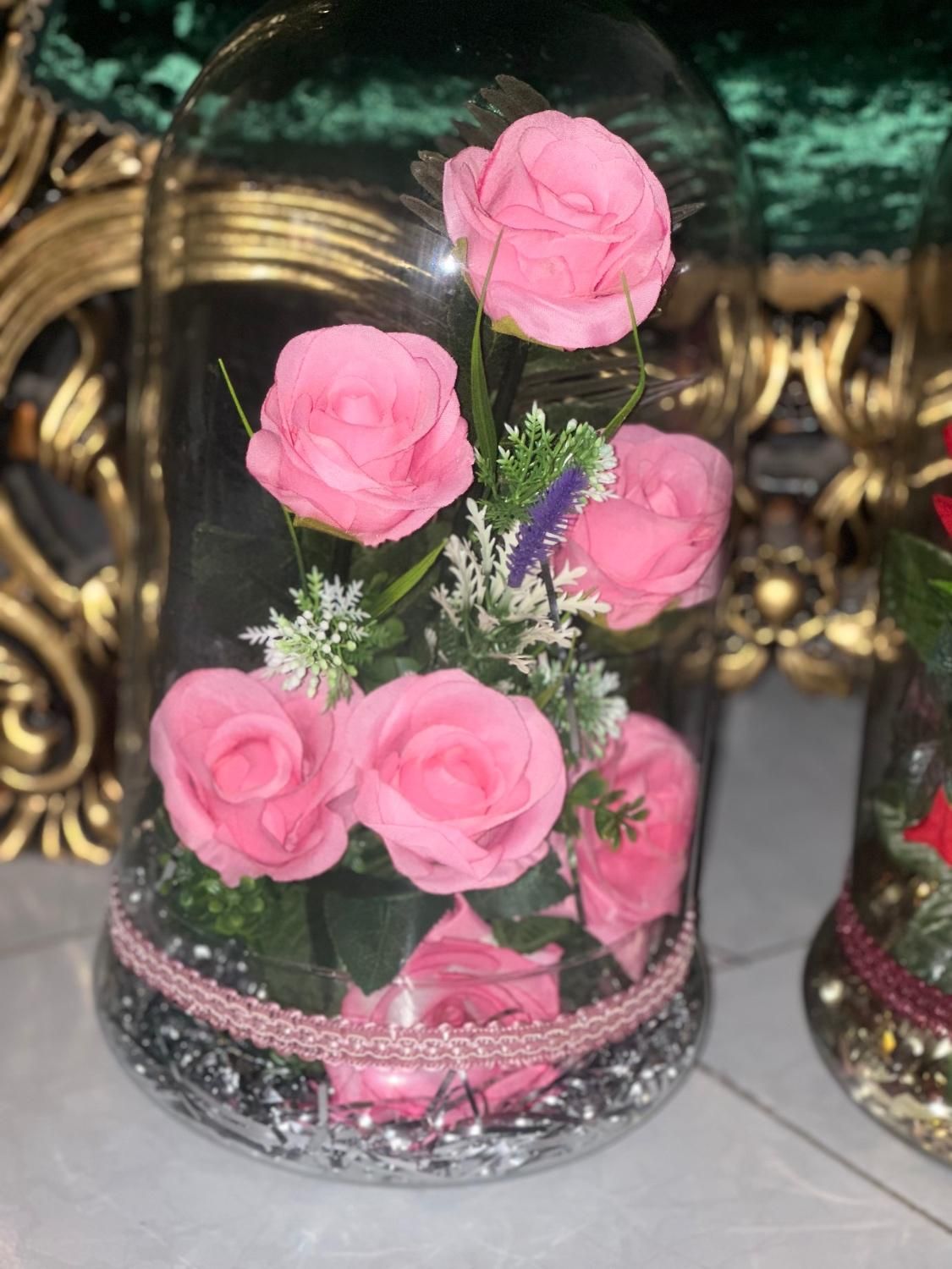دو‌عدد گل شیشه ای مصنوعی قرمز و‌صورتی|گل مصنوعی|تهران, ونک|دیوار