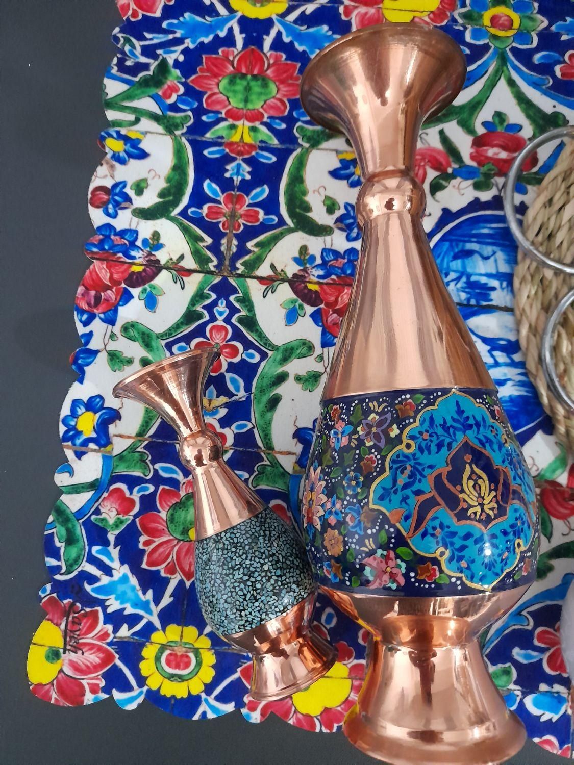 گلدان مسی مینا و فیروزه کوب اصفهان|صنایع دستی و سایر لوازم تزئینی|کرج, حیدرآباد|دیوار
