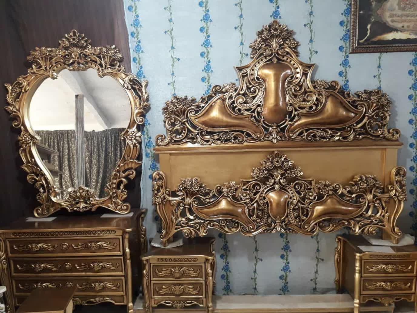 سرویس خواب چوبی تمام چوب دونفره سه گل ماهیچه|تخت و سرویس خواب|تهران, یافت آباد جنوبی|دیوار