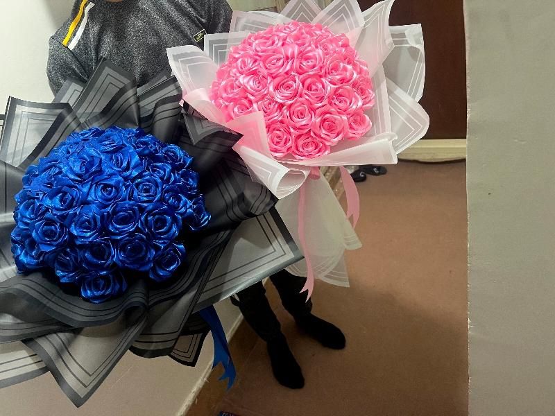 دسته گل روبانی و فلاور بگ و رز کهکشانی|گل مصنوعی|تبریز, |دیوار