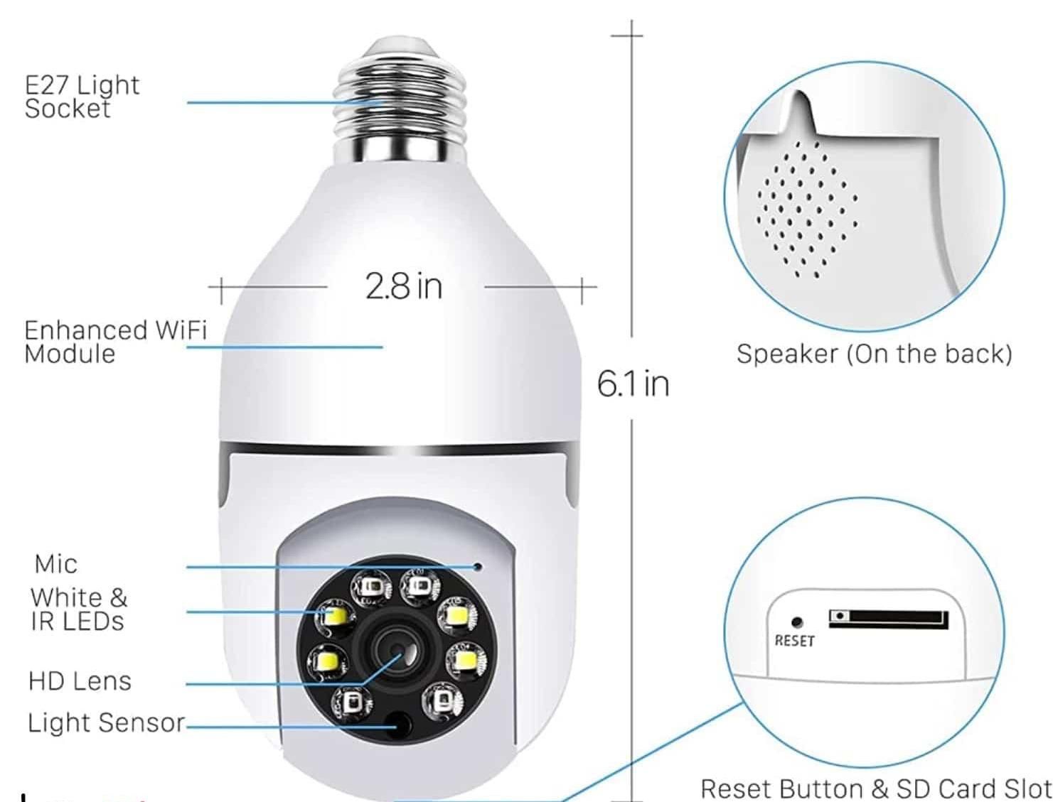 دوربین مداربسته لامپی چرخشی بیسیم|دوربین مداربسته|رشت, گلسار|دیوار