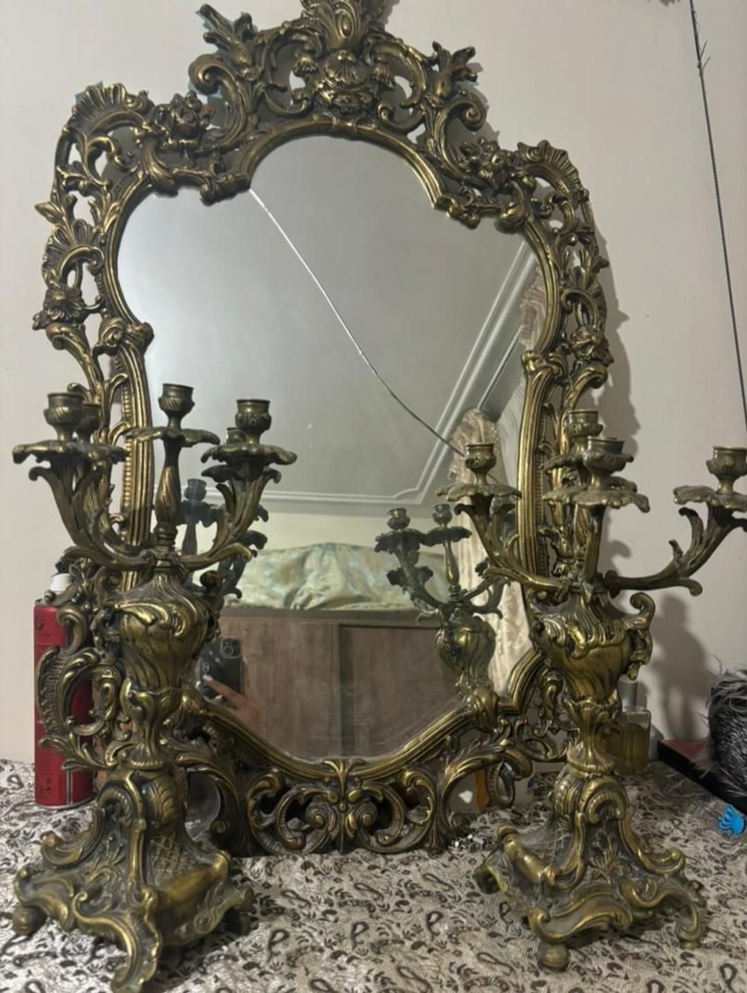آینه شمعدان.  میز کنسول برنجی کل منطقه مشهد|آینه|مشهد, سجاد شهر|دیوار