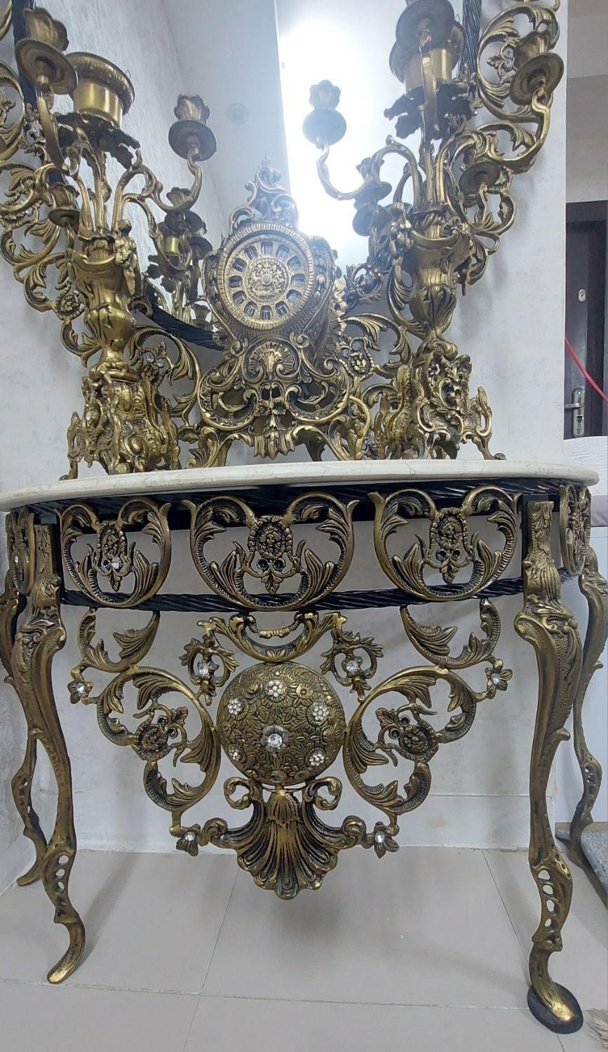 ست آیینه وشمعدان برنز اصل و سنگین|آینه|کاشان, فین کوچک|دیوار