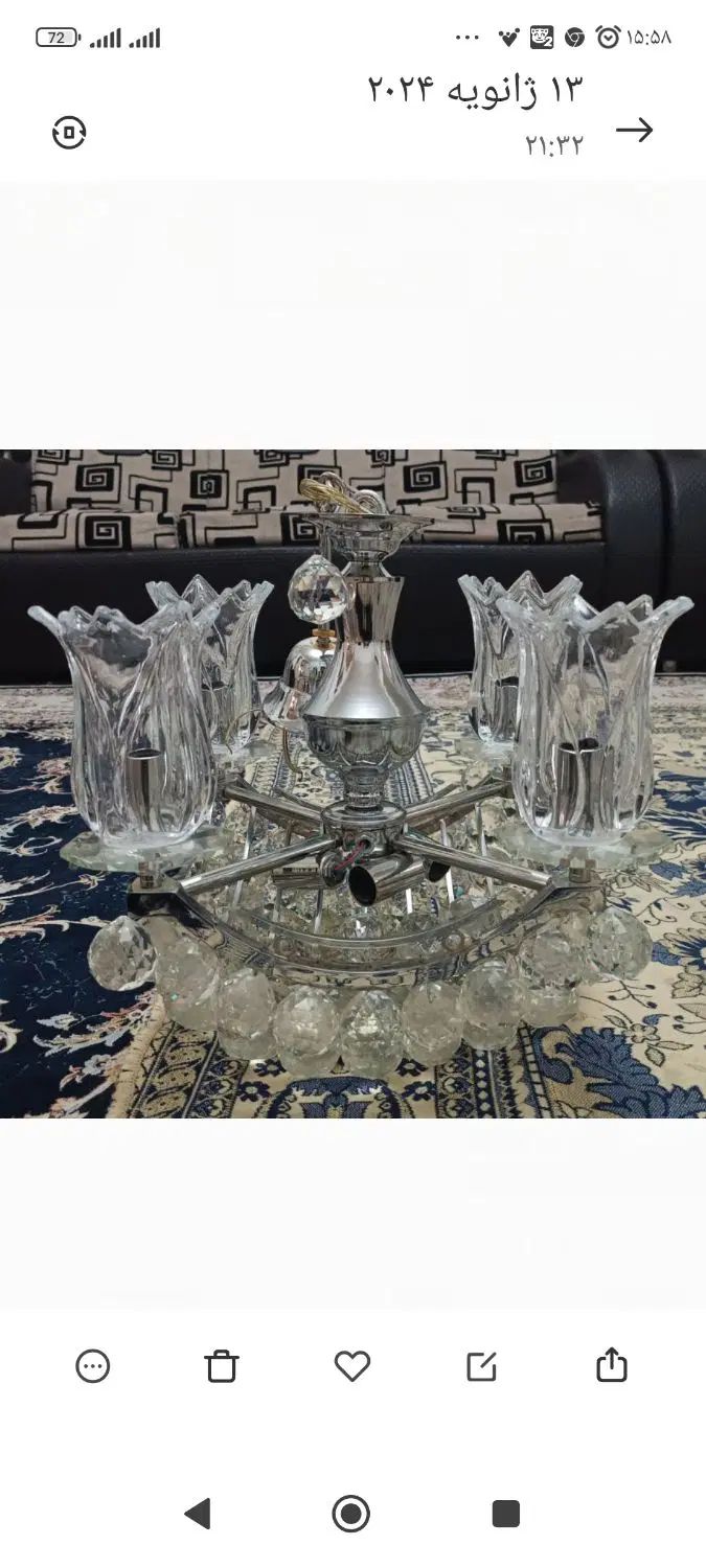 لوستر کریستالی  ۴ تا لاله خور ۸ لامپ|لوستر و چراغ آویز|کرج, پیشاهنگی|دیوار