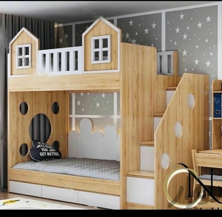 تخت خواب دوطبقه مدل کلبه کودک تختخواب سیسنونی|تخت و سرویس خواب|تبریز, |دیوار