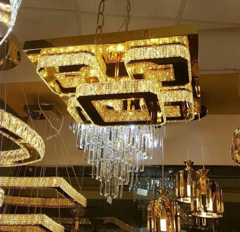 لوستر سقفی جدید کریستالی مربع|لوستر و چراغ آویز|اصفهان, باغ زرشک|دیوار