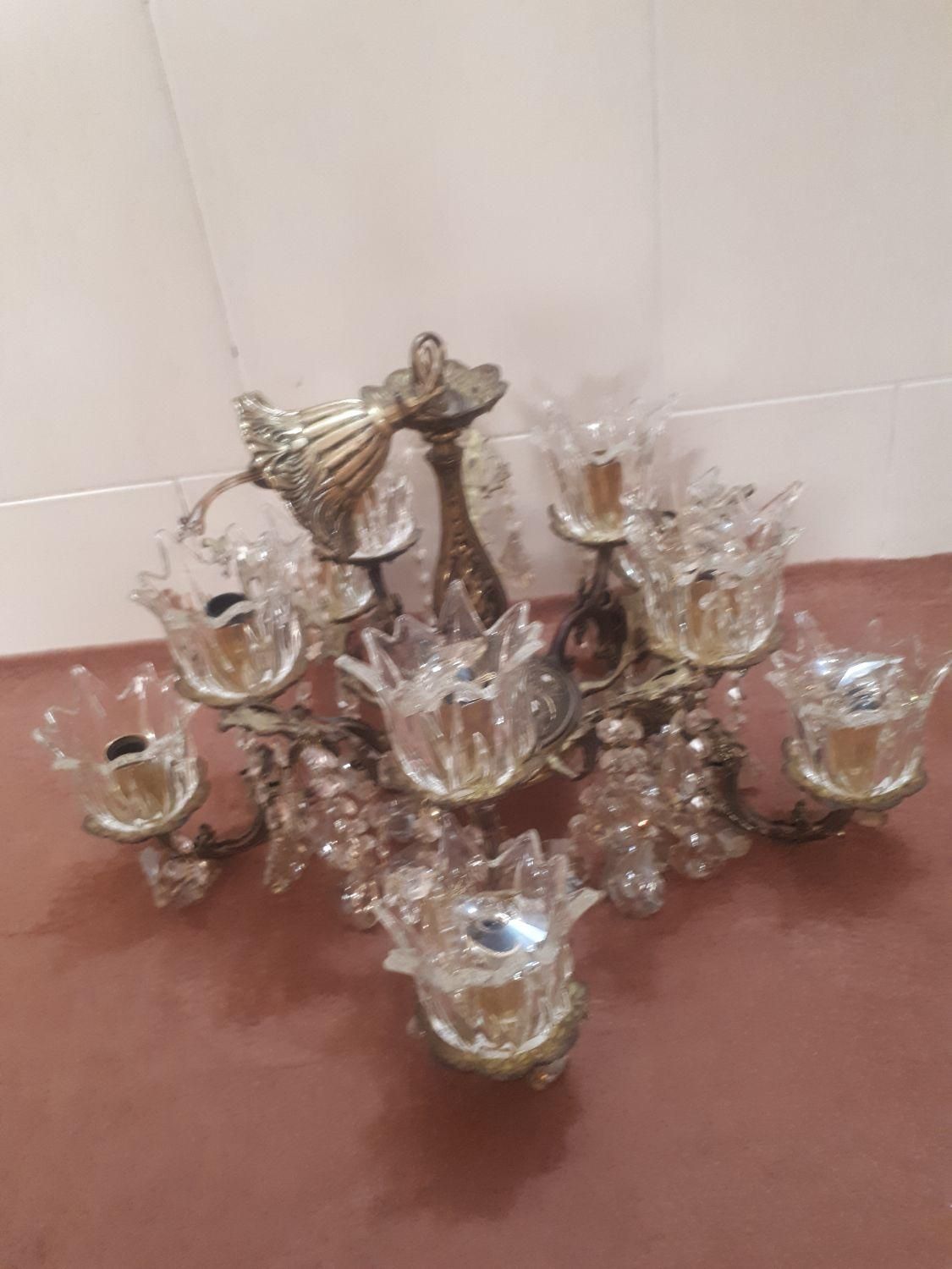 لوستر برنجی ۱۰ شاخه|لوستر و چراغ آویز|همدان, |دیوار