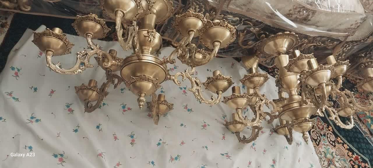 لوستر برنزی 12شعله دو عدد|لوستر و چراغ آویز|همدان, |دیوار