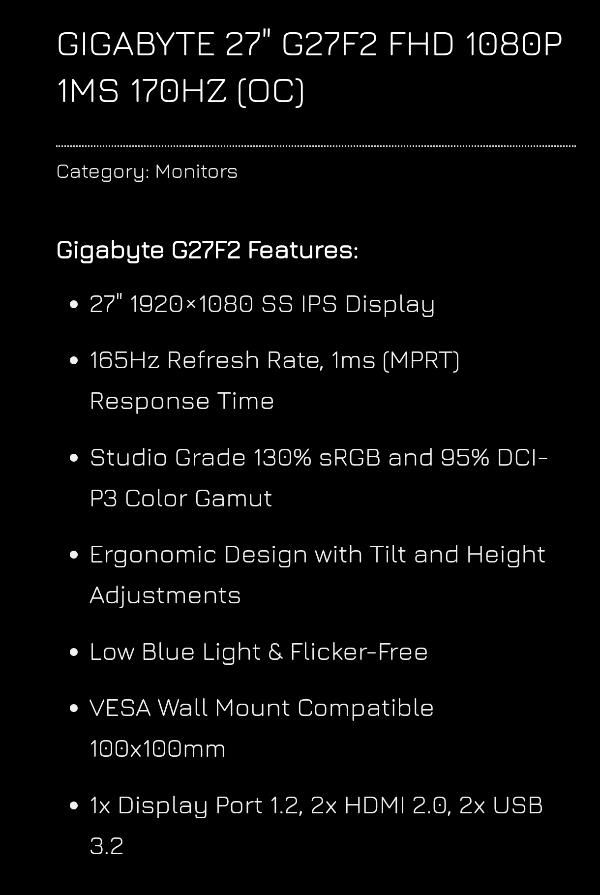 مانیتور گیگابایت G27f2|قطعات و لوازم جانبی رایانه|تبریز, |دیوار