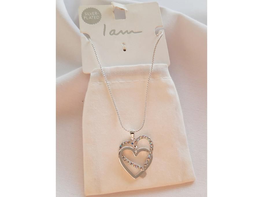 گردنبند زنجیری آویزدار قلب نگینی روکش نقره هفت رنگ|بدلیجات|قم, شهید رجایی|دیوار