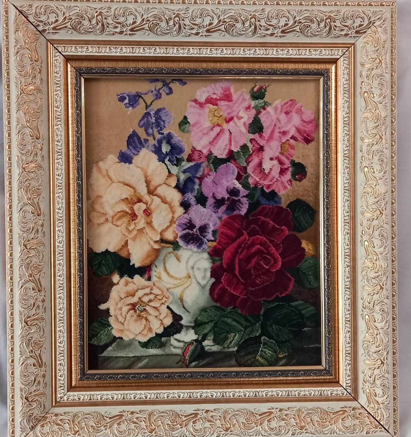 تابلو فرش قاب دار دستباف گل ابریشم نونو|تابلو فرش|اصفهان, ملک‌شهر|دیوار