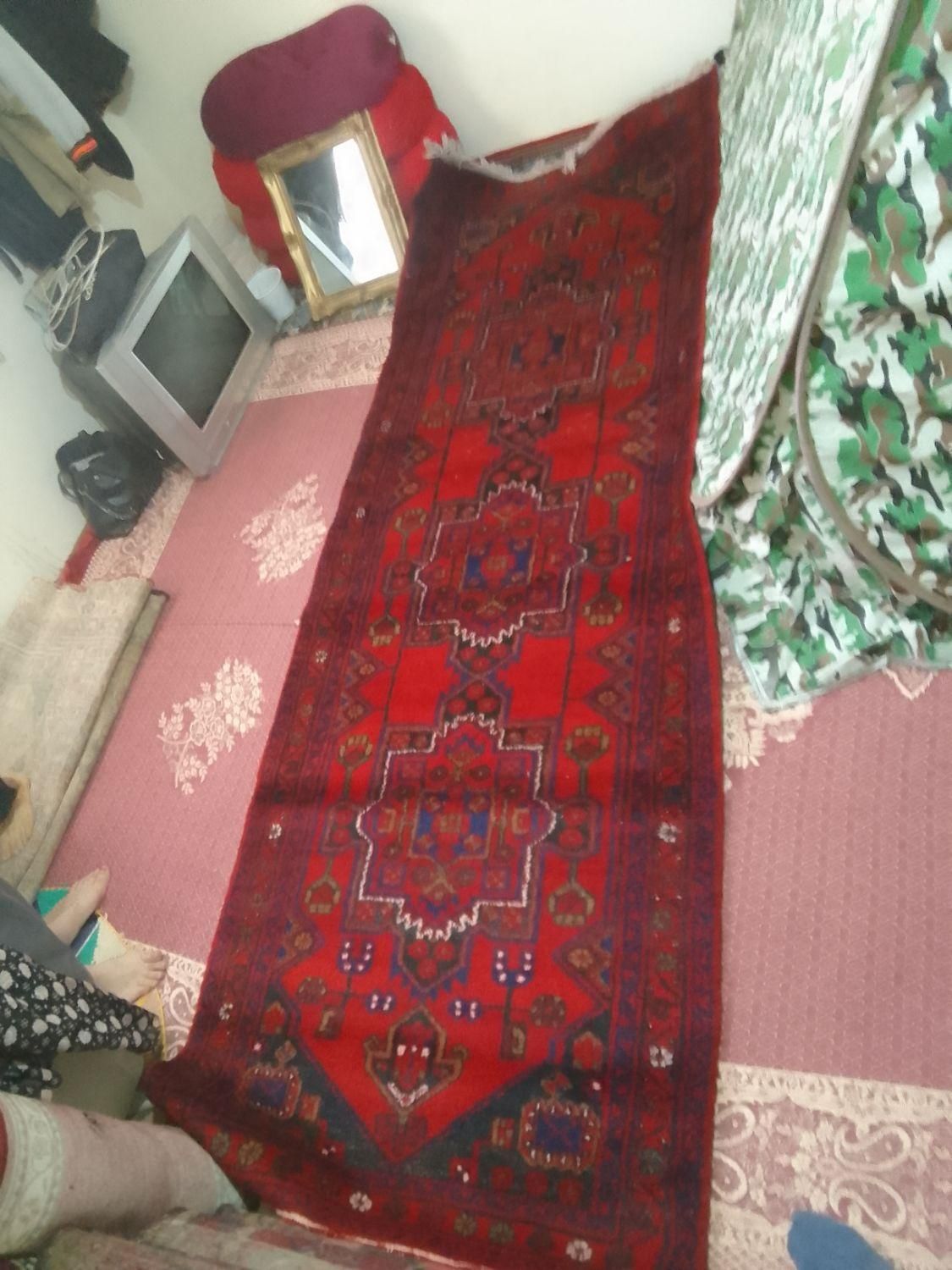 فرش کناره دستبافت قدیمی قالی کارکرده|فرش|قزوین, |دیوار