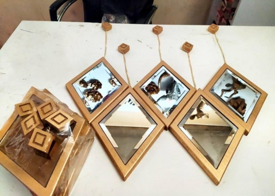 آینه دکوراتیو ۵تایی لوزی زنجیردار دیواری شامپاینی|آینه|فردیس, فردیس|دیوار