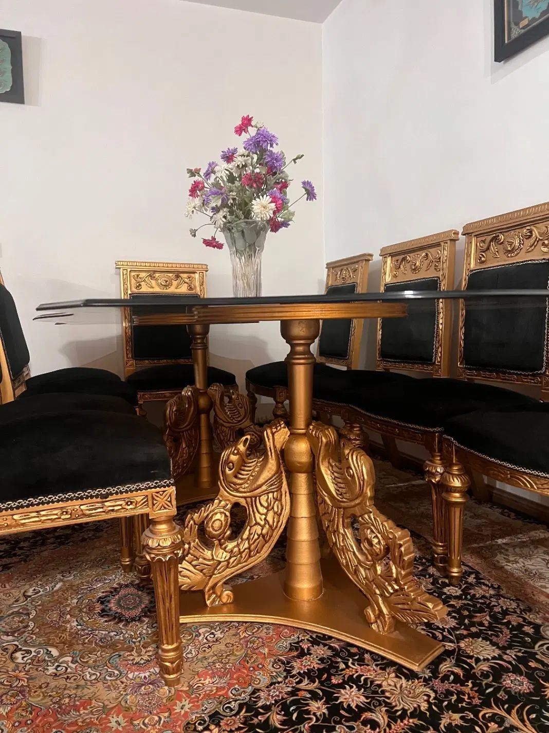 مبلمان استیل و  غذا خوری  و ویترین چوب منبت دست|مبلمان خانگی و میز عسلی|کرج, دهقان ویلا|دیوار