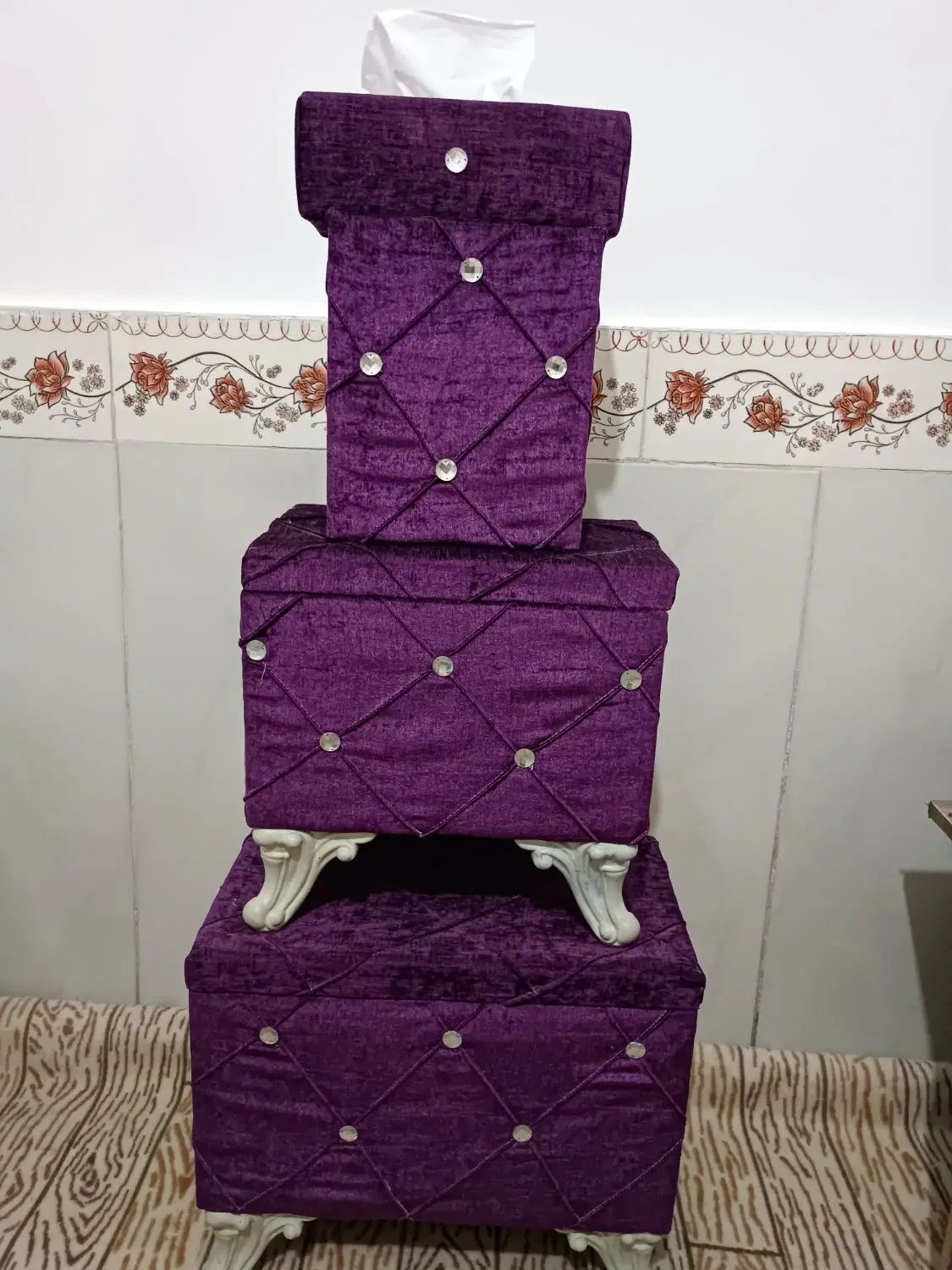 ست صندوقچه مخمل ،سطل وجادستمال کاغذی نو|صنایع دستی و سایر لوازم تزئینی|مشهد, شهرک مهر آباد|دیوار