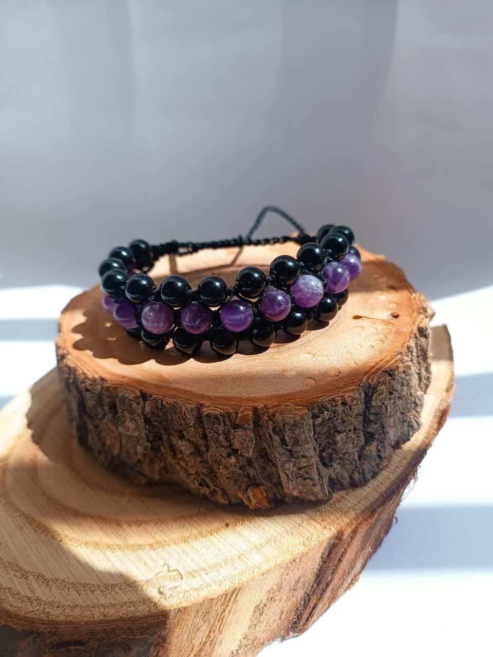 دستبند سه ردیفه سنگ آمیتیست و سنگ اونیکس|جواهرات|تهران, آهنگ|دیوار