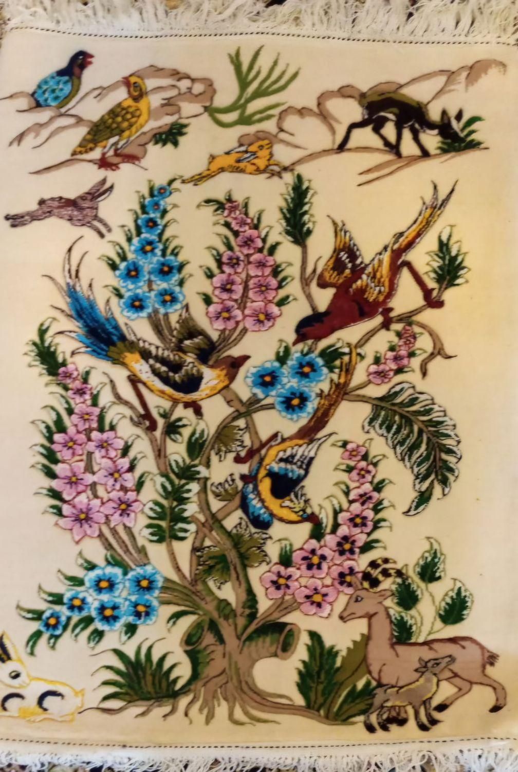 تابلو فرش کرک و ابریشم طرح گل وبلبل|تابلو فرش|گلپایگان, |دیوار