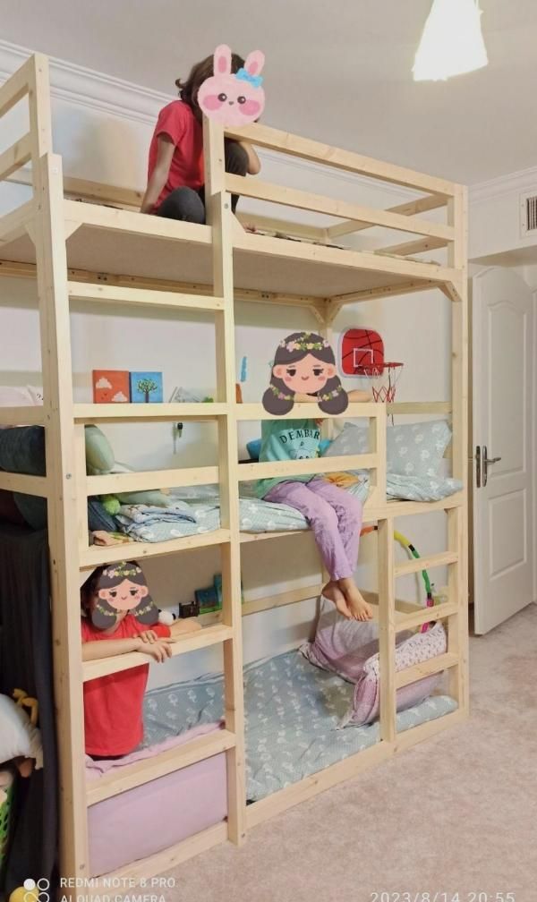 تخت خواب کودک نوجوان سه طبقه دو طبقه چوبی|تخت و صندلی بچه|مشهد, ده دی|دیوار