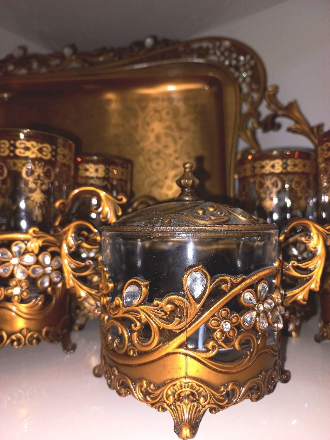 سرویس برونز چای خوری پایه دار ۸ تیکه|کلکسیون اشیاء عتیقه|گلستان (تهران), |دیوار