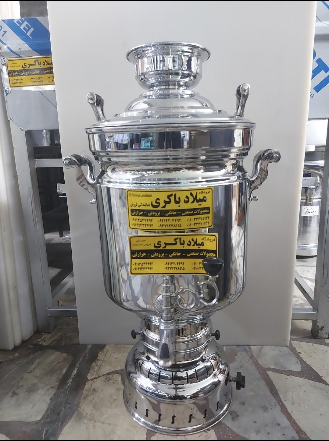 سماور گازی برنجی نقره ای سنتی|سماور، چای‌ساز، قهوه‌ساز|ساری, |دیوار