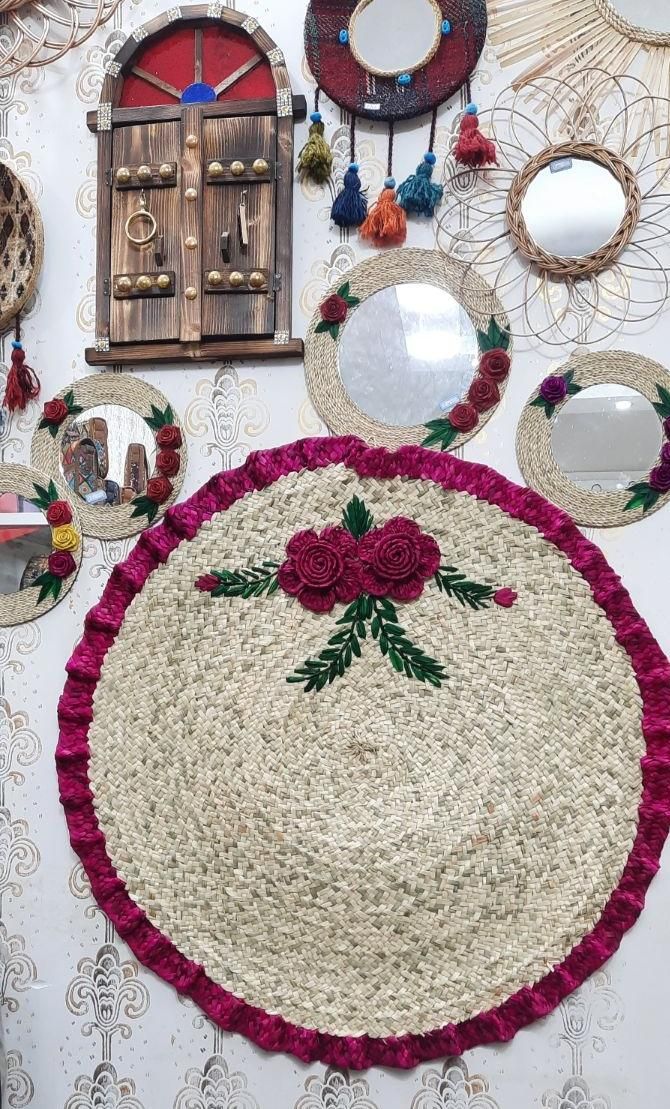 حصیر گرد گلدار|صنایع دستی و سایر لوازم تزئینی|رشت, هلال احمر|دیوار