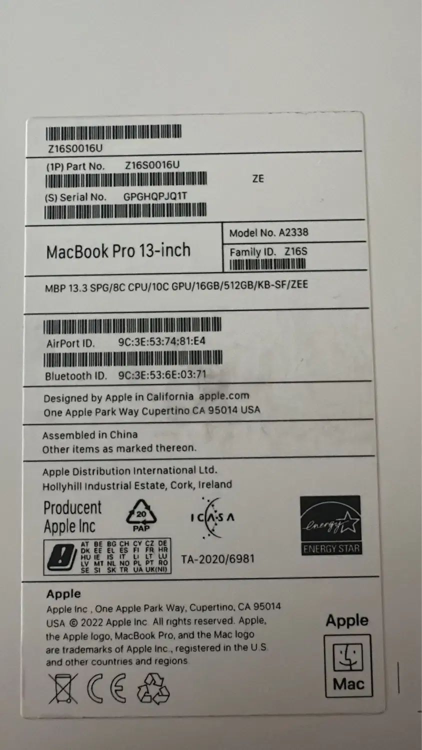 MacBook Pro 2022 ram16 ssd512|رایانه همراه|تهران, الهیه|دیوار