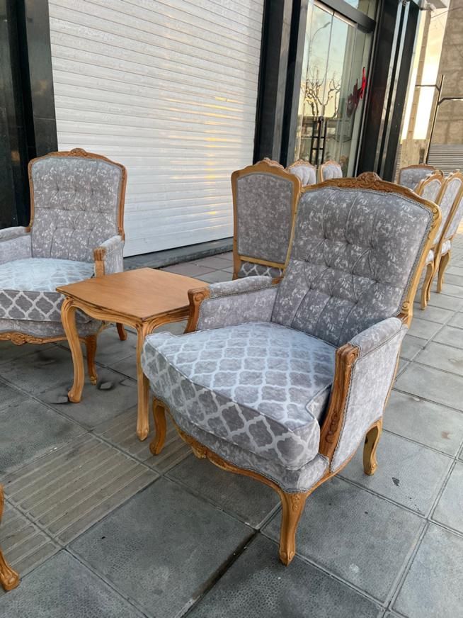 مبل ۹ نفره و نهار خوری ۸ نفره فرانسوی حصیری|مبلمان خانگی و میز عسلی|آفتاب, |دیوار