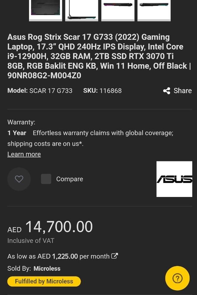 ASUS g733 مدل اتریش فاکتور عکس دووم|رایانه همراه|تهران, درکه|دیوار