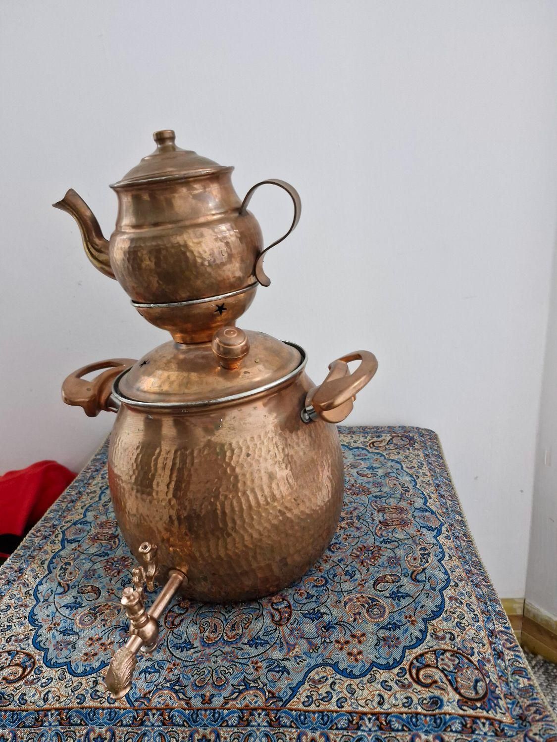 سماور وقوری مسی|سماور، چای‌ساز، قهوه‌ساز|جم, |دیوار