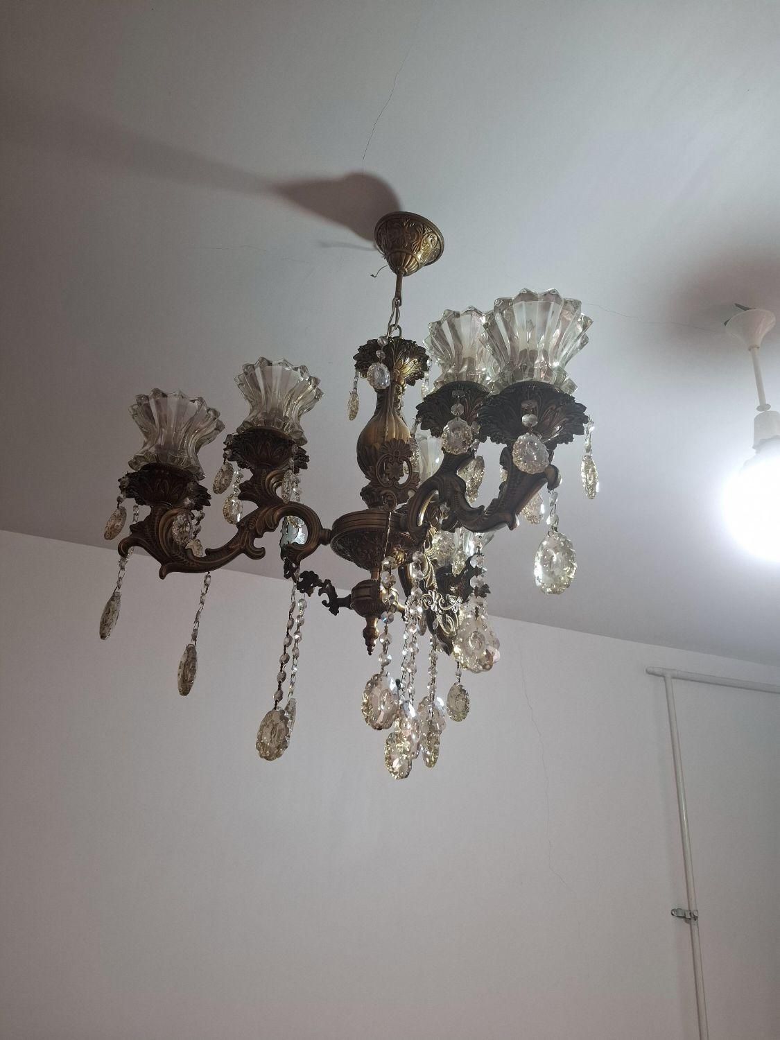 لوستر برنز سه شاخه دوبل|لوستر و چراغ آویز|گنبد کاووس, |دیوار