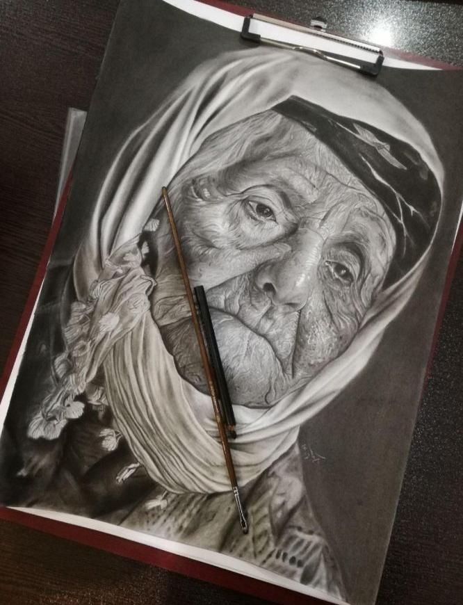 نقاشی چهره سیاه قلم و رنگی|تابلو، نقاشی، عکس|کرمان, |دیوار